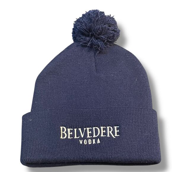 Belvedere Vodka Knit Beanie Hat Cap Pom Cuff Spirit Ski Snowboard OS Navy Blue - Picture 4 of 11